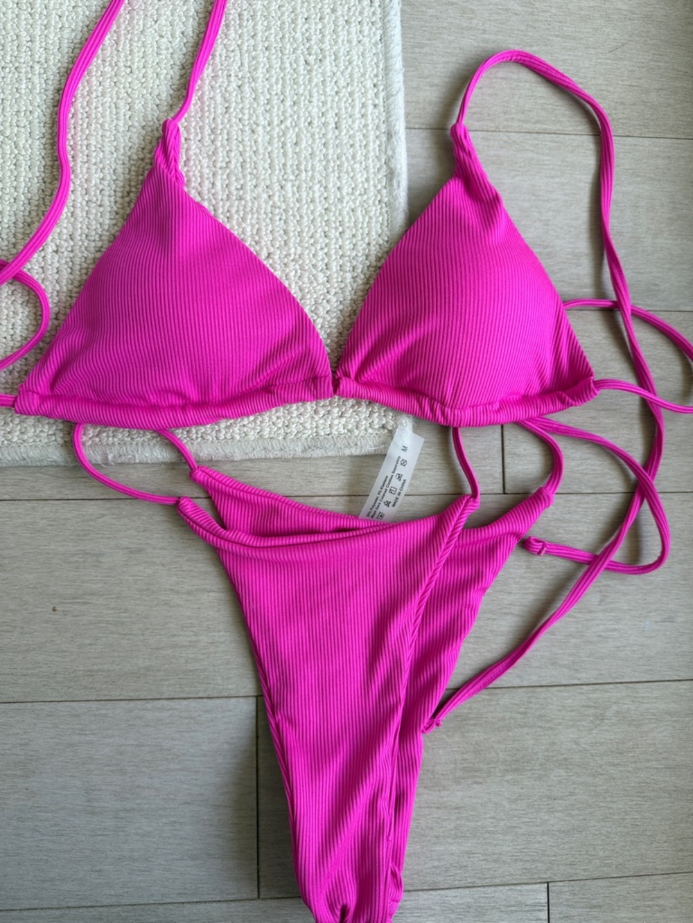 SHEIN Hot Pink Women's Ribbed Triangle Bikini Set